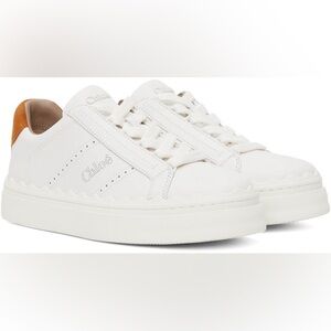 Chloé White and Tan Lauren Laced Low Top Sneakers